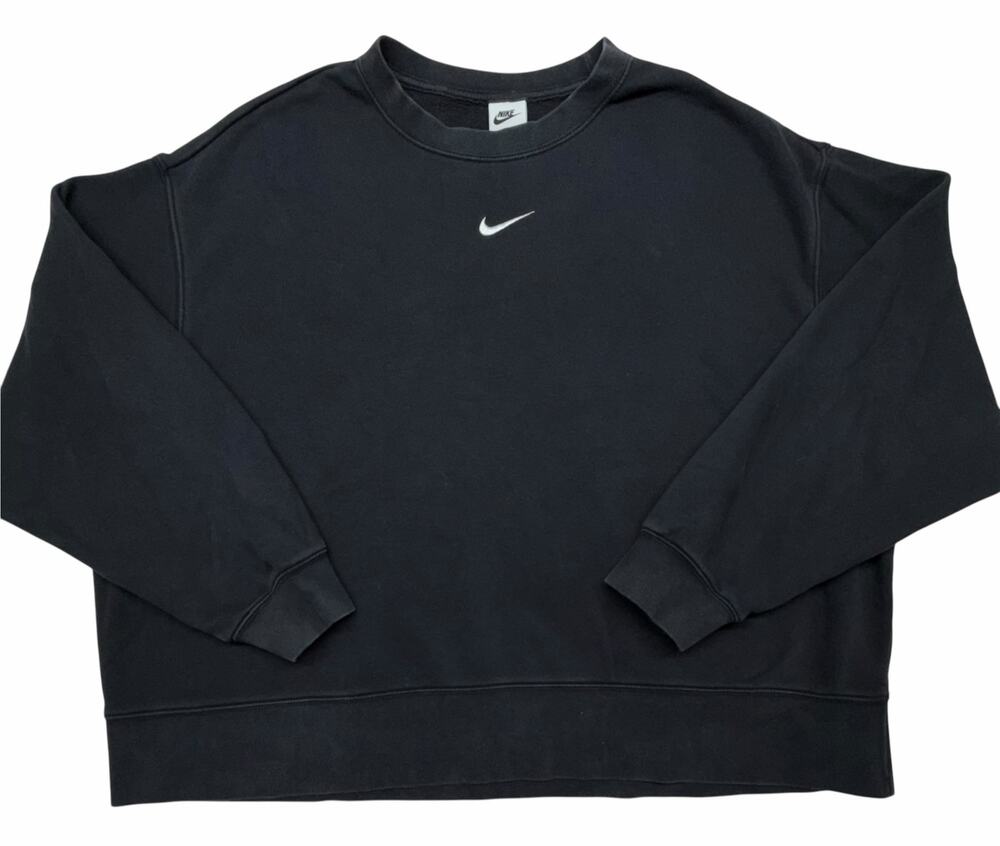 Nike Women’s 2X Black Crewneck Sweatshirt White Swoosh Oversized Pullover